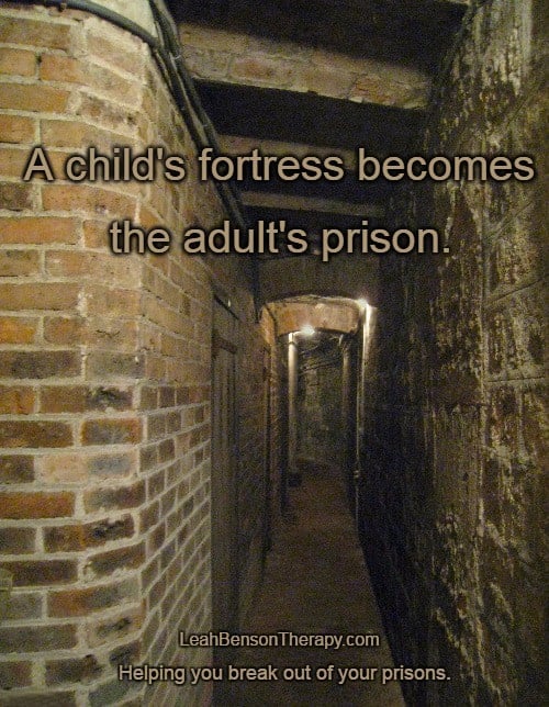 child's fortress = adult prison text written over photo of Paris basement