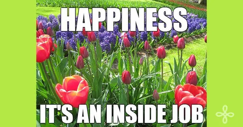 Happiness is an inside job written over photo of tulips