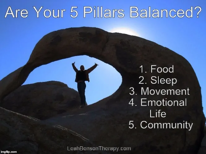 5 Pillars of Balance Quote Image, LeahBensonTherapy.com