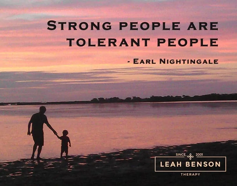 Photo of father and son at Anclote State Park. Quote, "Strong People are Tolerant People"