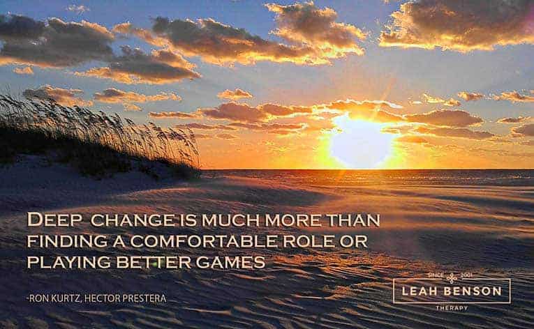 Photo of St Pete Beach with quote, "Deep change is much more than finding a comfortable role or playing better games."