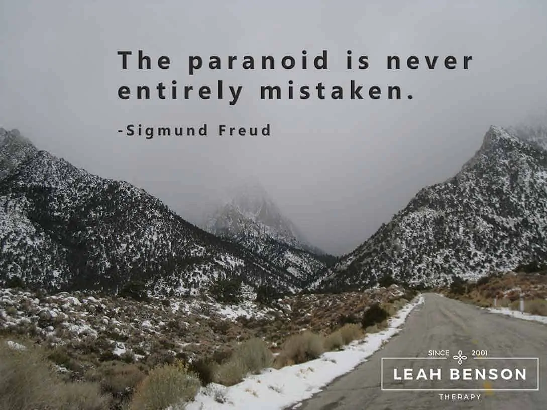 Photos of snow covered mountains with the quote, "The Paranoid Is Never Entirely Mistaken"
