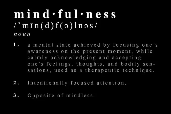 white text on black background depicting the definition of Mindfulness