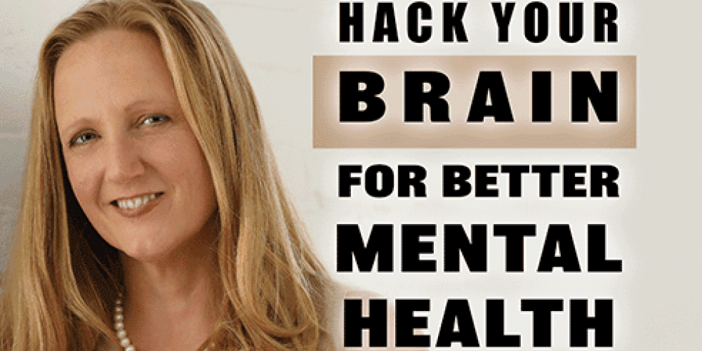 Photo of Tampa psychotherapist, Leah Benson, LMHC, with the words, "Hack Your Brain for better mental health"